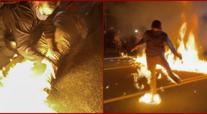Man catches fire during racial injustice protests in Portland, Oregon